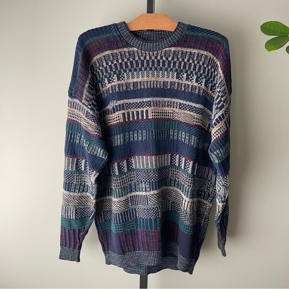 Vintage Tundra Coogi Style Knit Grandpa Sweater Cotton Blend Mens Size XL - Picture 1 of 11